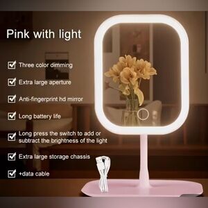 Desktop Vanity Mirror 3 Color Dimmable Light LED Makeup Light Touching Mirror